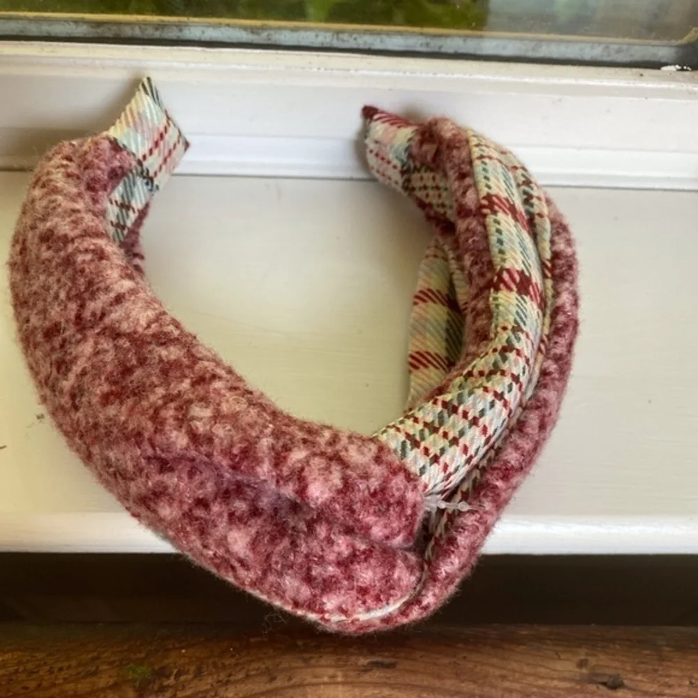 Anthropologie Pink Velvet and Plaid Twist Headband